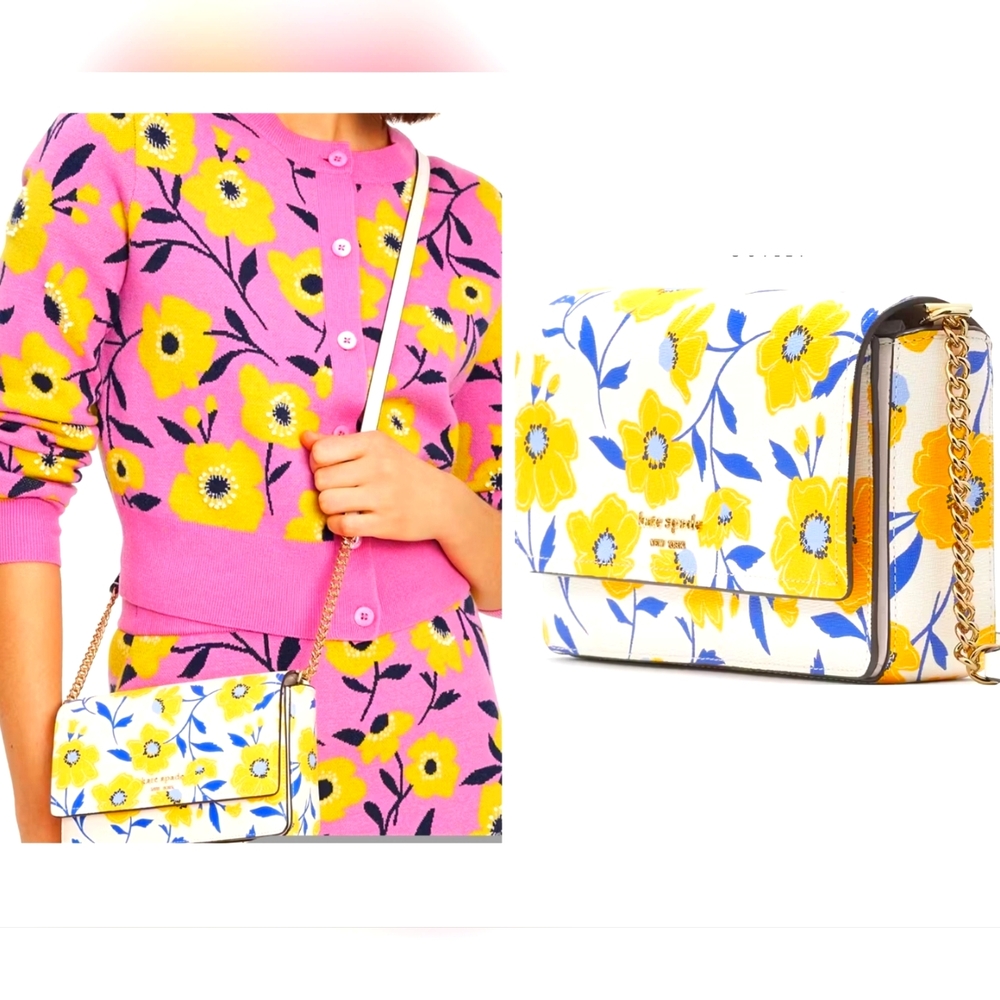 Kate Spade Morgan Sunshine Floral Printed Flap Chain Wallet NEW